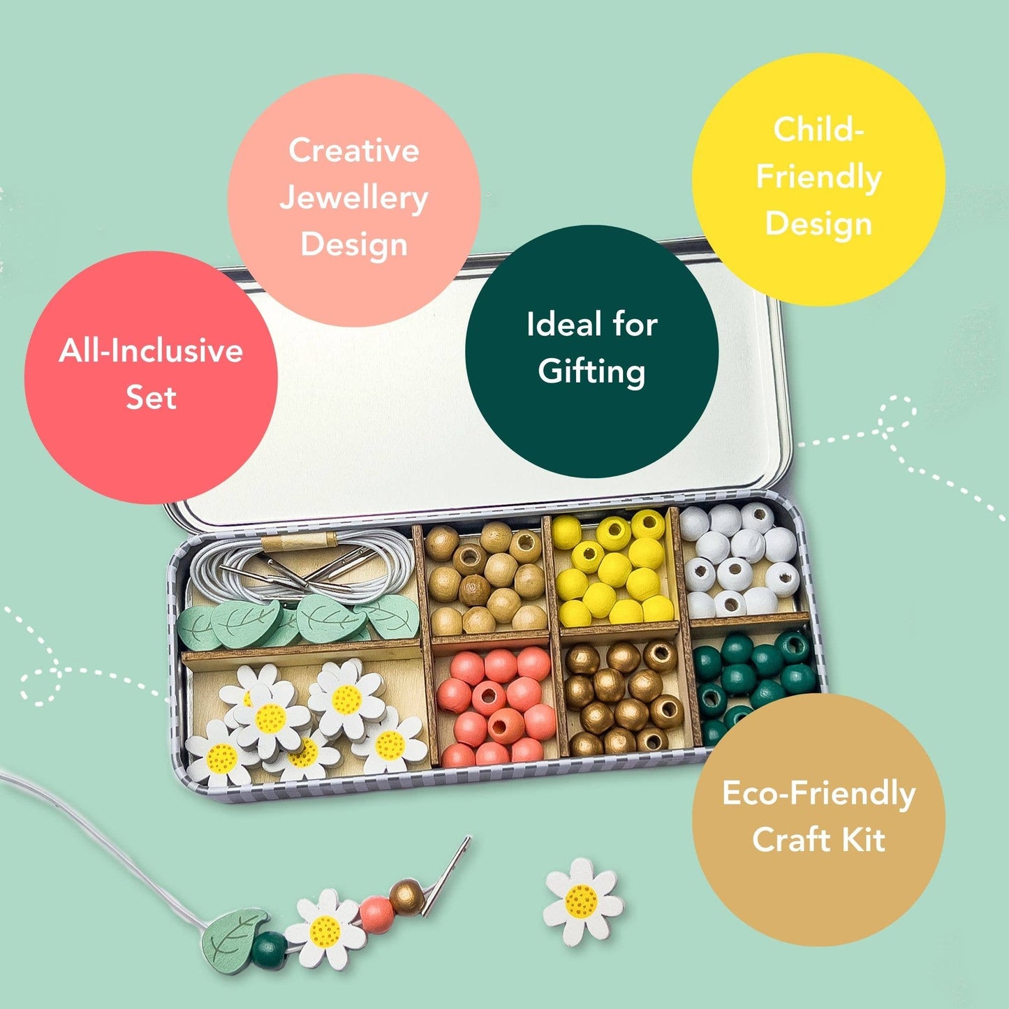 Leaf Beading Kit in Gift Tin – Eco-Friendly Craft Activity for Ages 3+