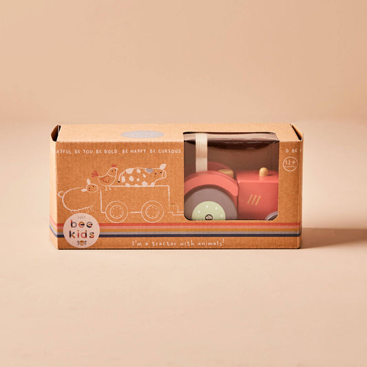 Personalised Wooden Tractor & Animal Trailer Toy – FSC®-Certified Push-Along Farm Set for Toddlers (12 Months+)