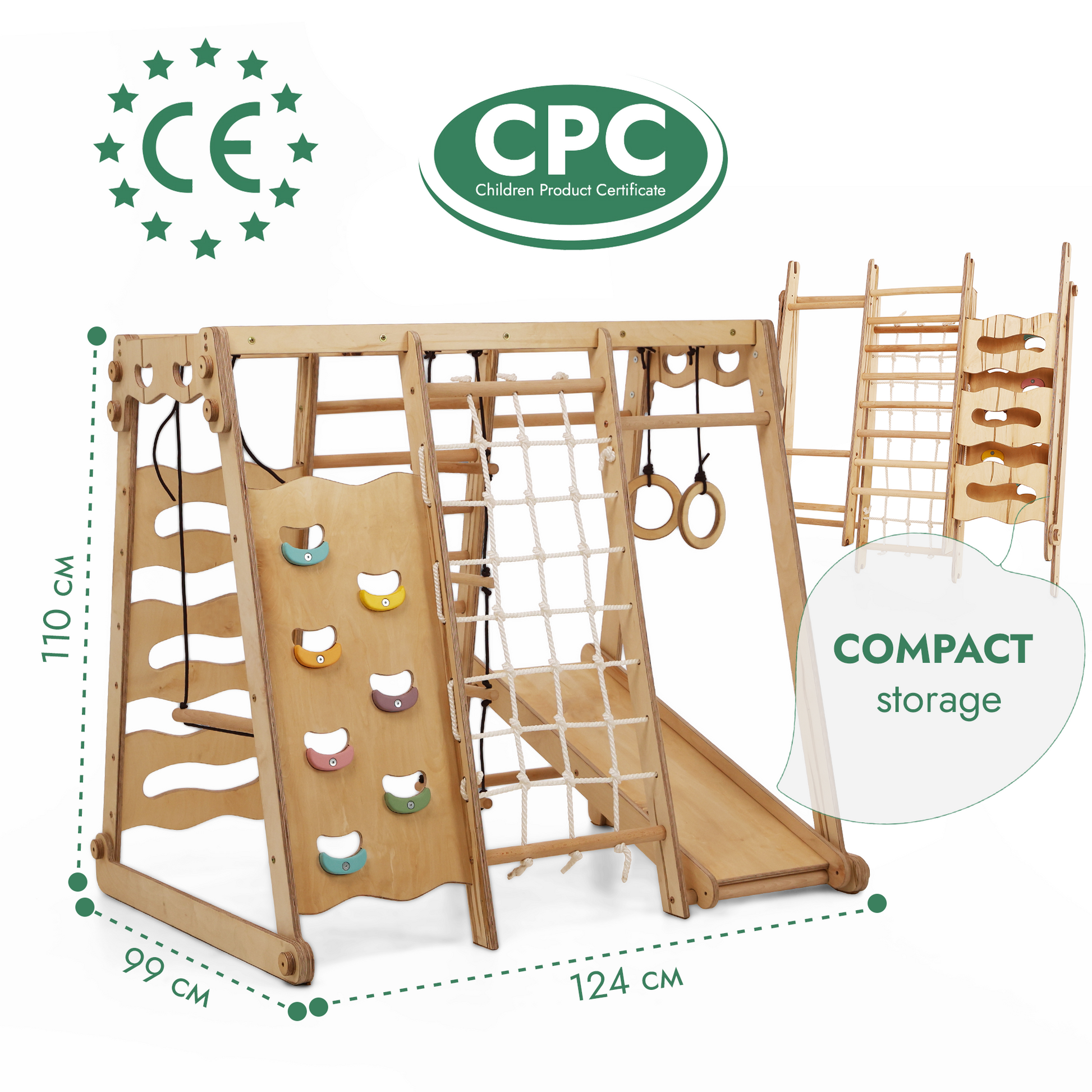 6in1 Toddler Wooden Climbing Frame -  Playground + Swings Set + Slide Board + Rope + Stairs