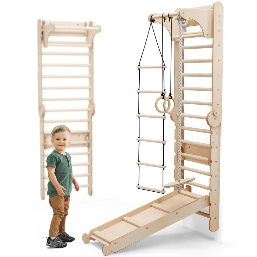 6in1 Swedish Ladder for Kids – Converts Into Pikler Triangle + Slide + Swing