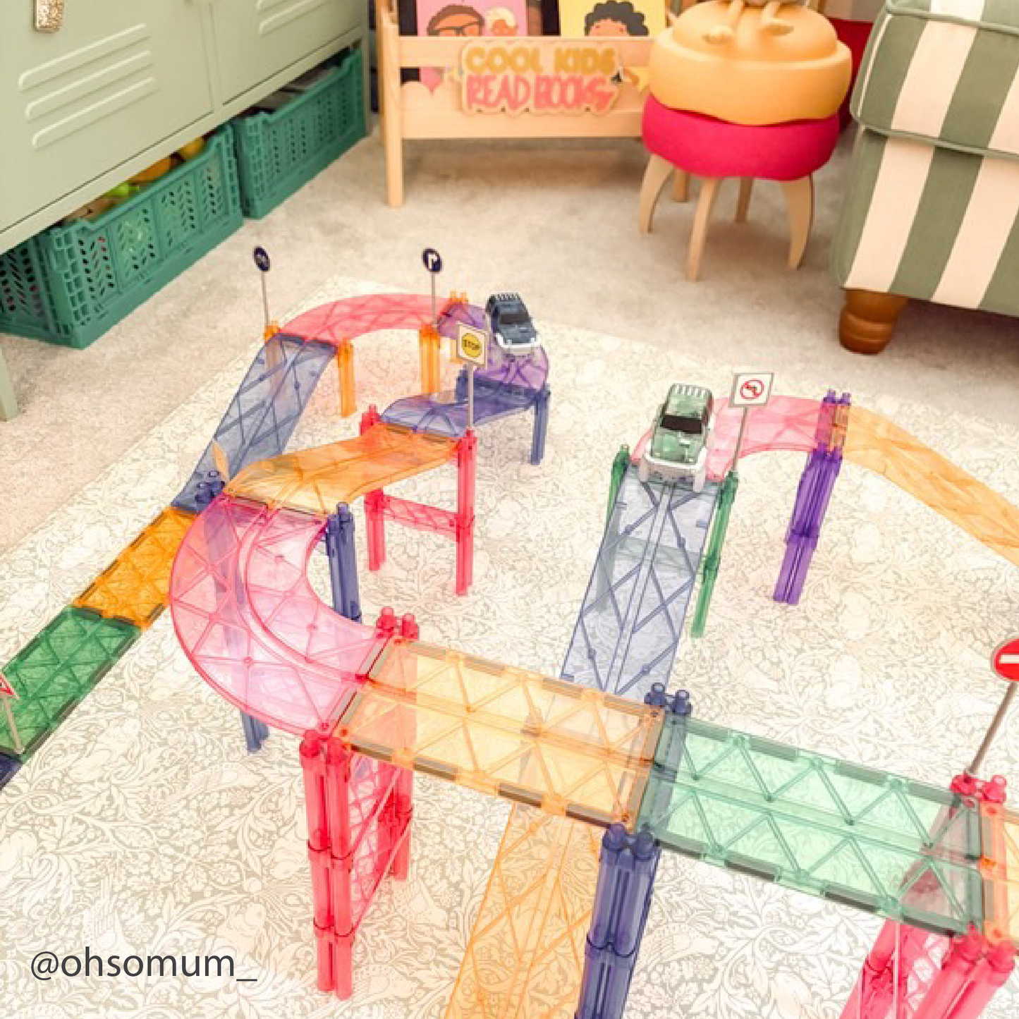 Cleverclixx 80-Piece Race Track Pastel Pack – Magnetic Building Toy for Kids