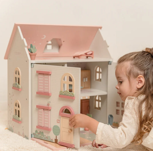 Little Dutch Wooden Dolls House – Traditional White with Pink Roof