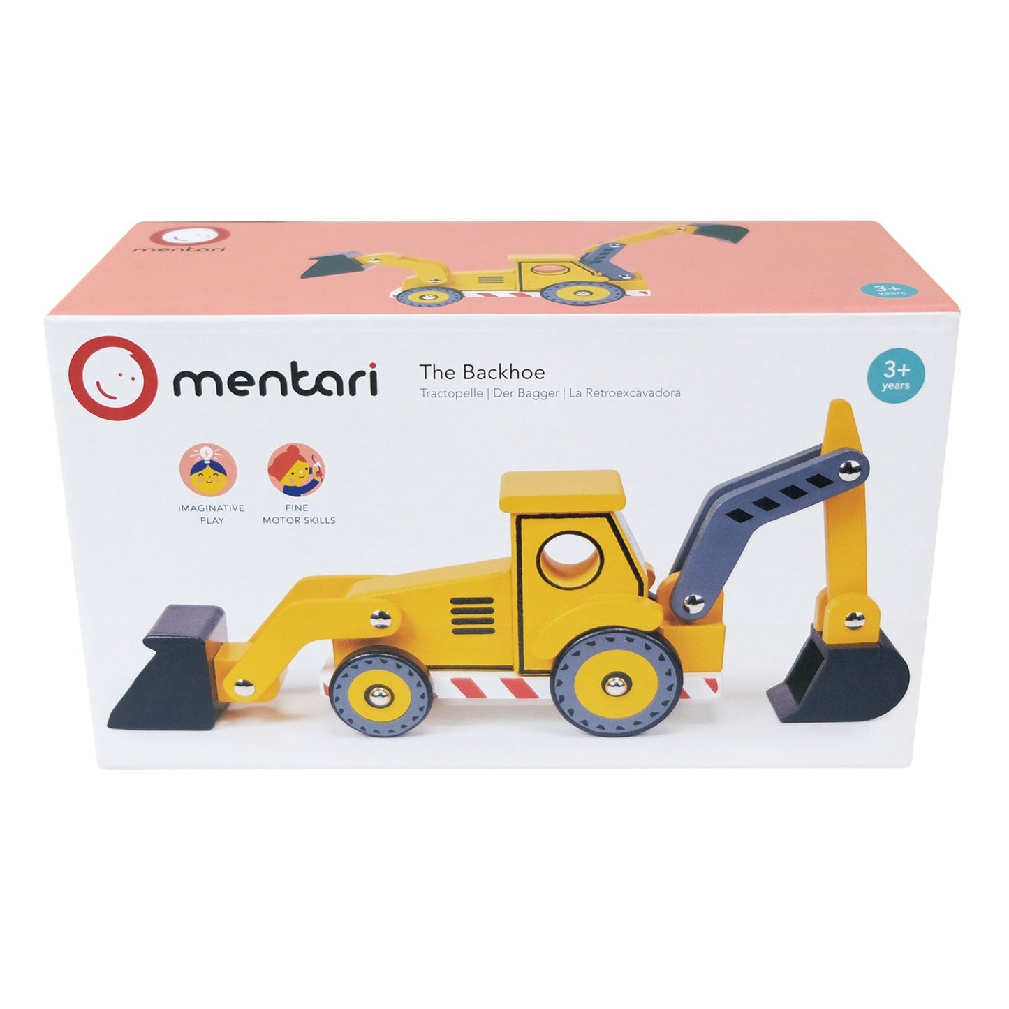 Wooden Yellow Digger Toy | Backhoe Pretend Play | Mentari