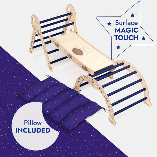 Apollo 4in1 Climbing Set:  Pikler Triangle, Arch, Slide Board, and Cushion for Little Toddlers Astronauts