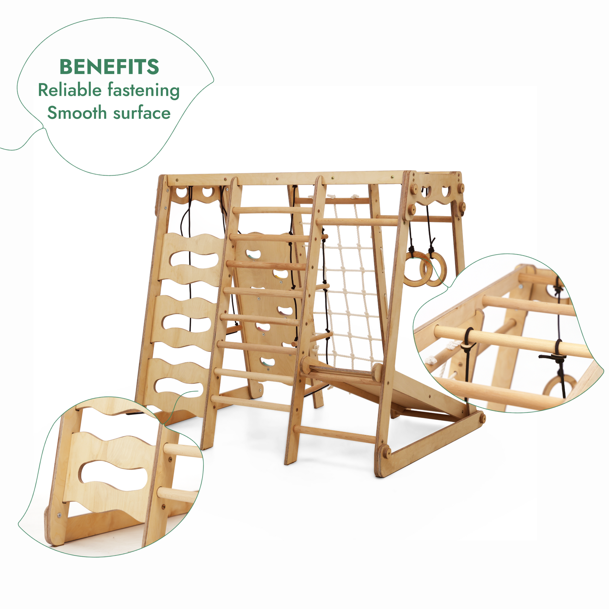 6in1 Toddler Wooden Climbing Frame -  Playground + Swings Set + Slide Board + Rope + Stairs