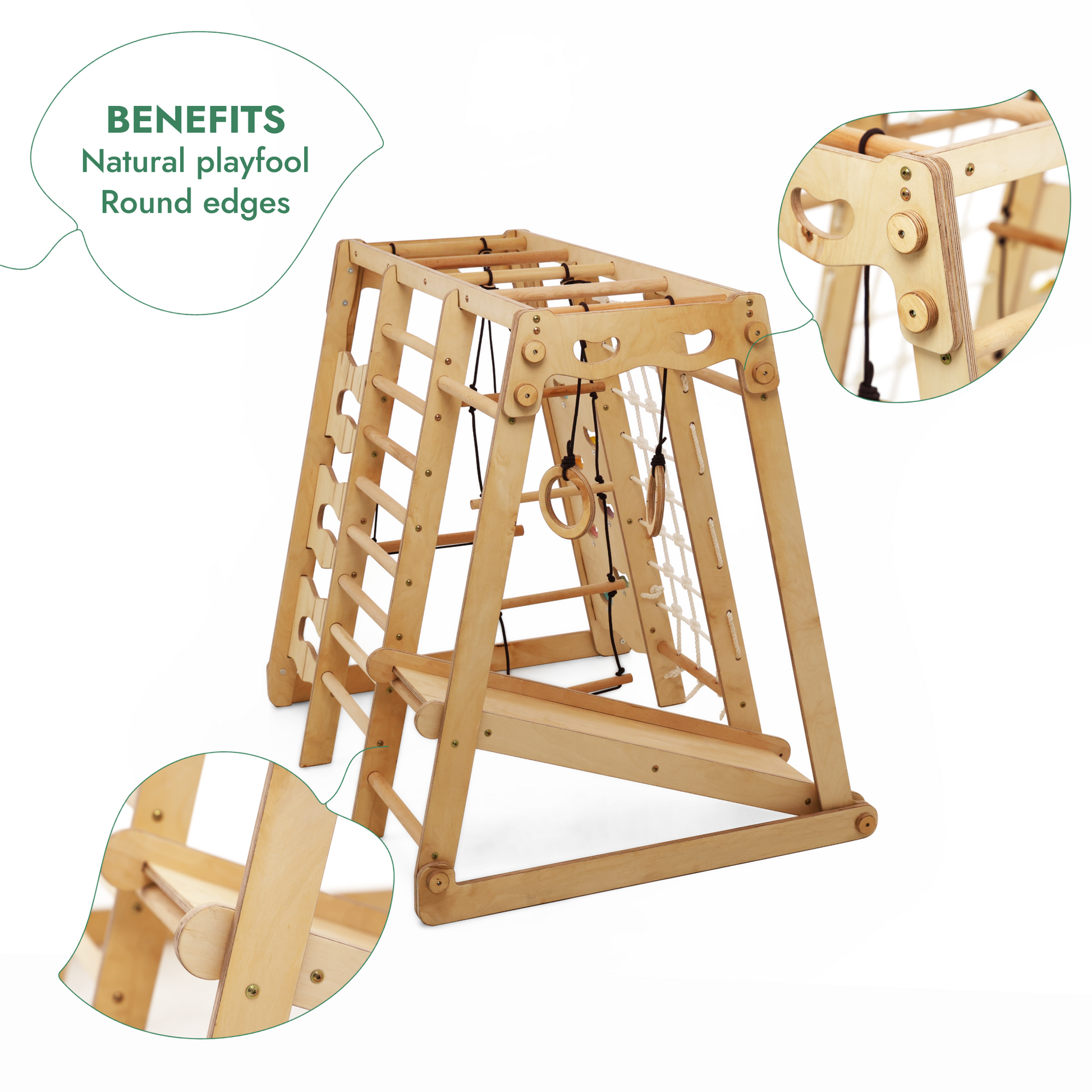 6in1 Toddler Wooden Climbing Frame -  Playground + Swings Set + Slide Board + Rope + Stairs