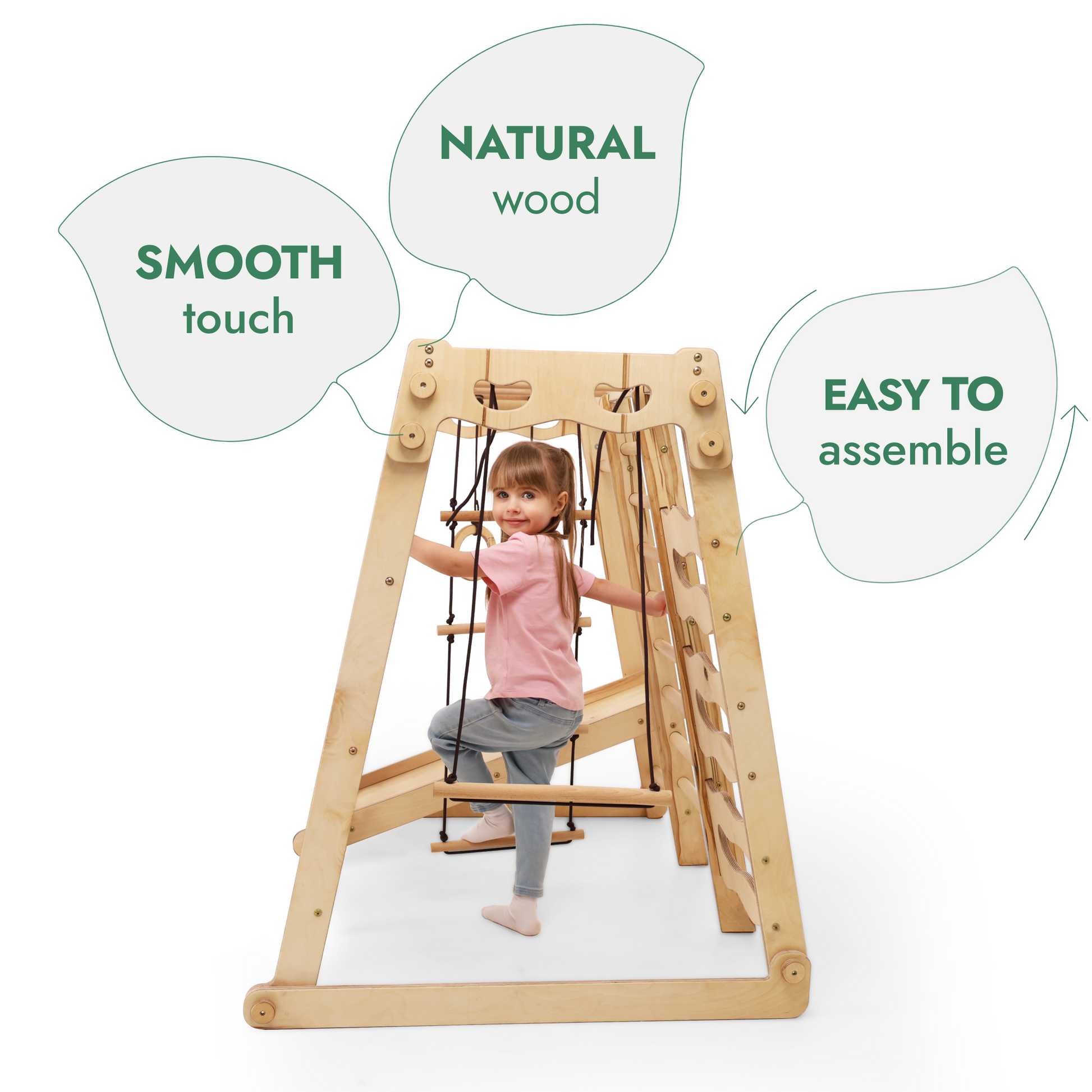 6in1 Toddler Wooden Climbing Frame -  Playground + Swings Set + Slide Board + Rope + Stairs