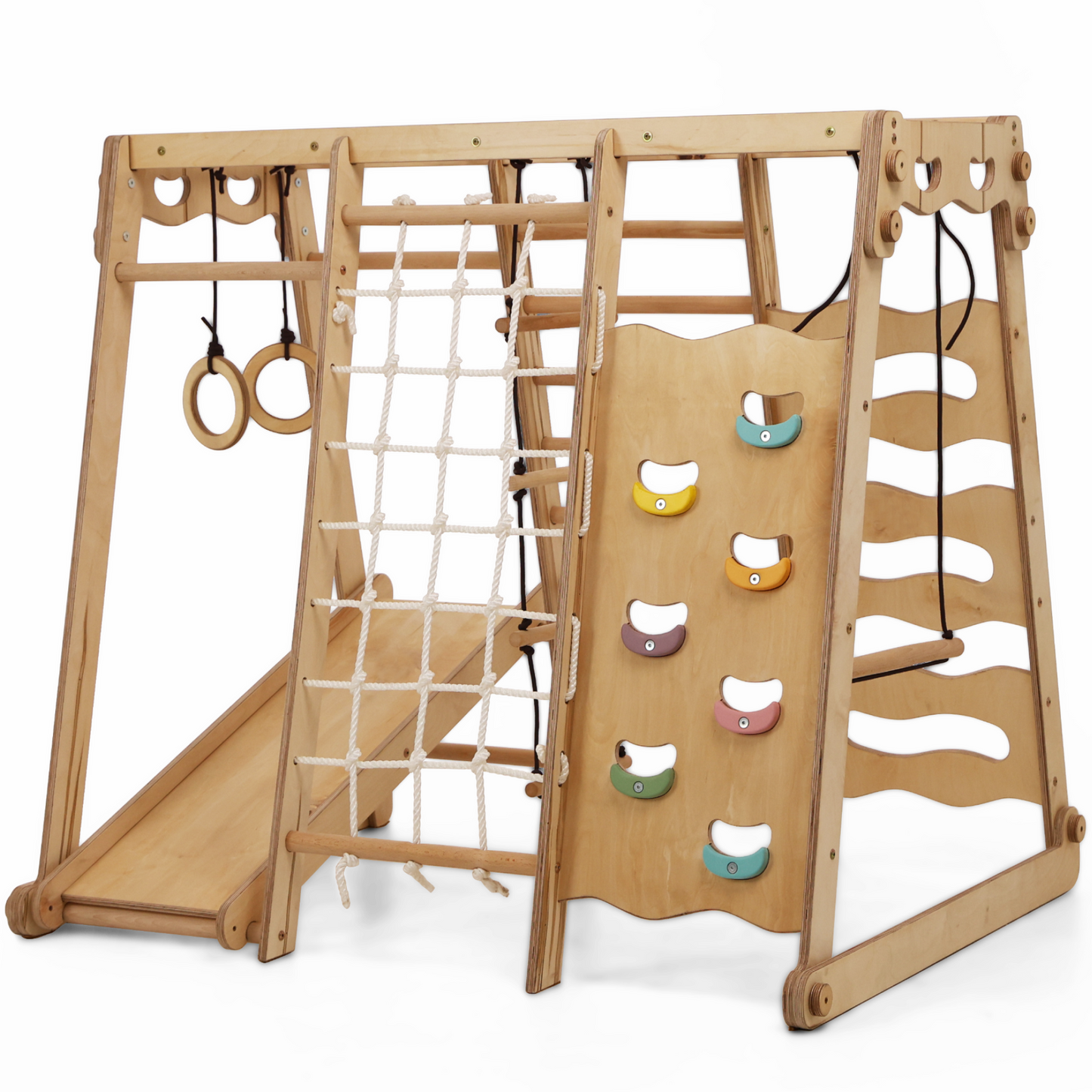 6in1 Toddler Wooden Climbing Frame - Playground + Swings Set + Slide Board + Rope + Stairs