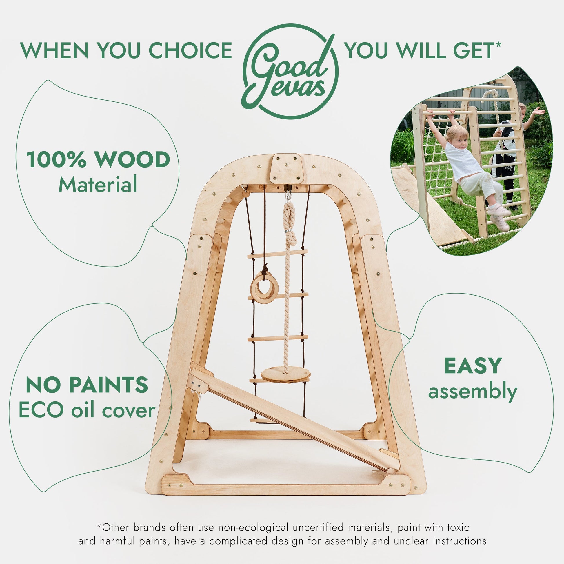 6in1 Indoor Wooden Playground for Children – Playground + Swings Set + Slide Board