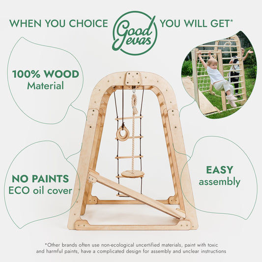 6in1 Indoor Wooden Playground for Children – Playground + Swings Set + Slide Board