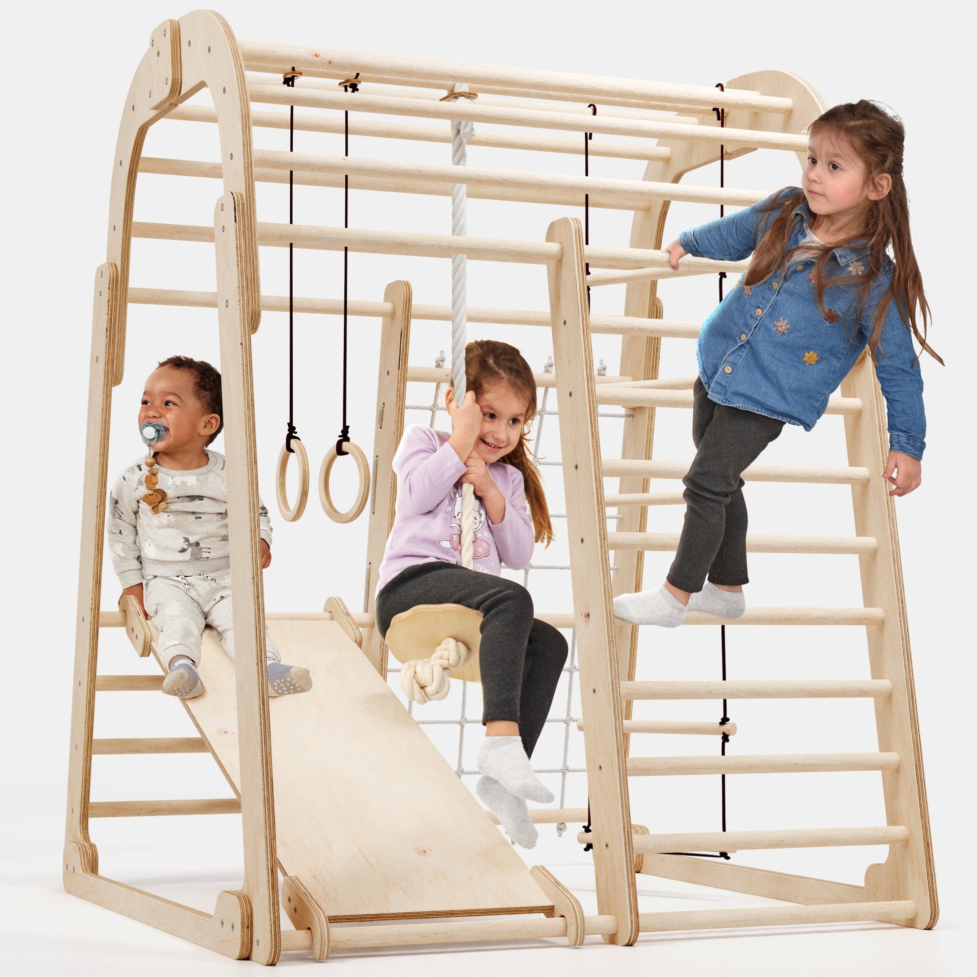 6in1 Indoor Wooden Playground for Children – Playground + Swings Set + Slide Board