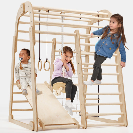 6in1 Indoor Wooden Playground for Children – Playground + Swings Set + Slide Board