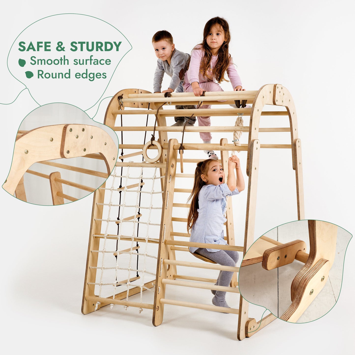 6in1 Indoor Wooden Playground for Children – Playground + Swings Set + Slide Board