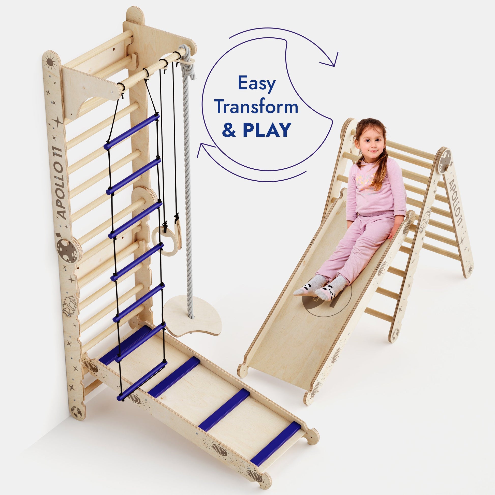 Apollo Swedish Wall / Climbing Ladder for Little Austronauts + Moon Swing Set + Slide Board