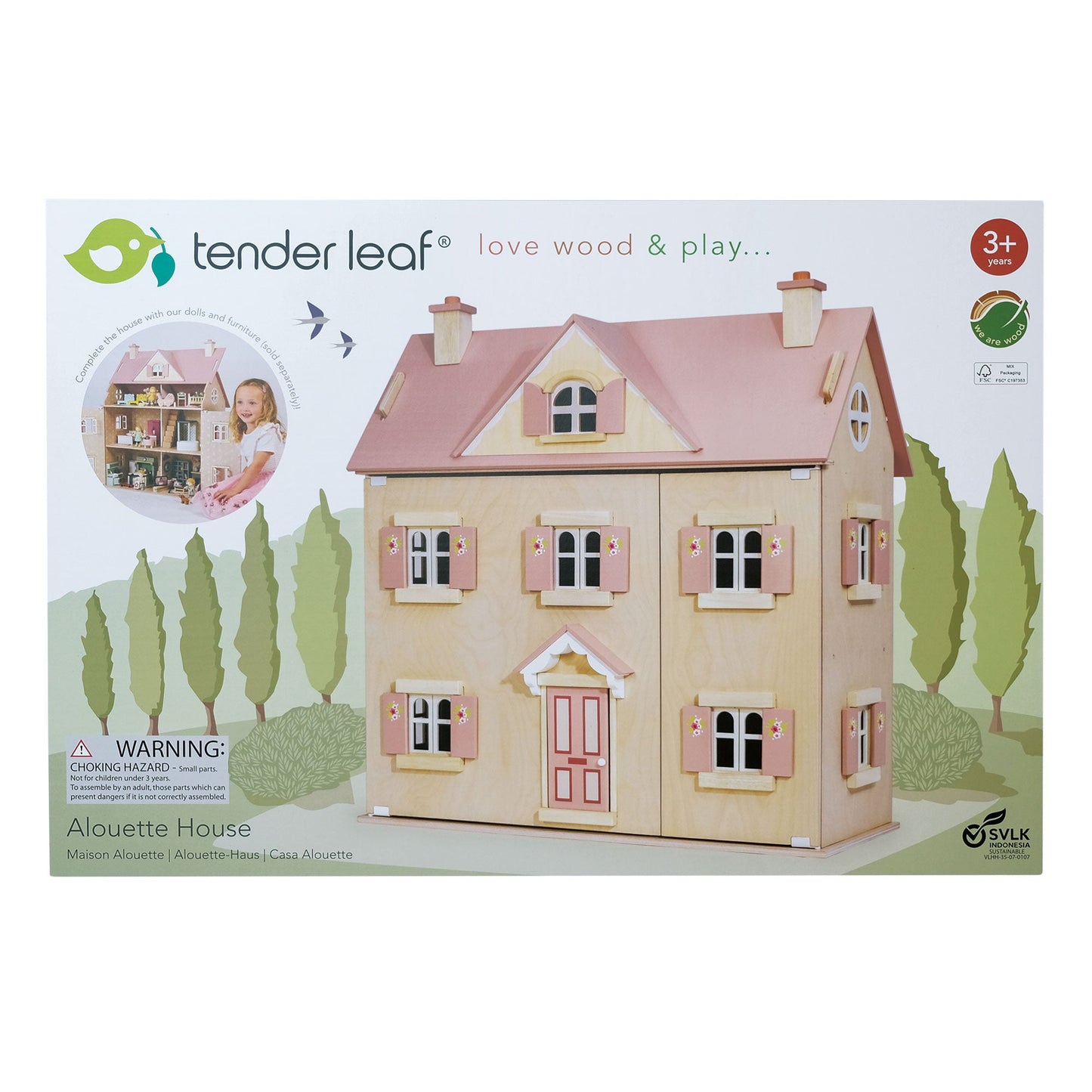 Alouette Wooden Dolls House | Premium Pink Dollhouse - Tender Leaf Toys