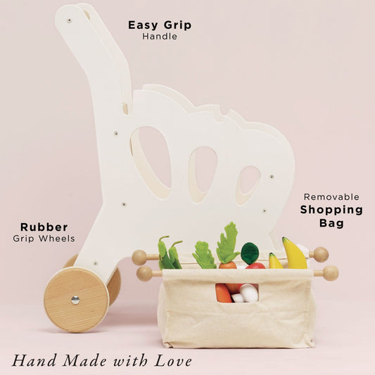 Shopping Trolley & Bag - Wooden Grocery Cart | Le Toy Van