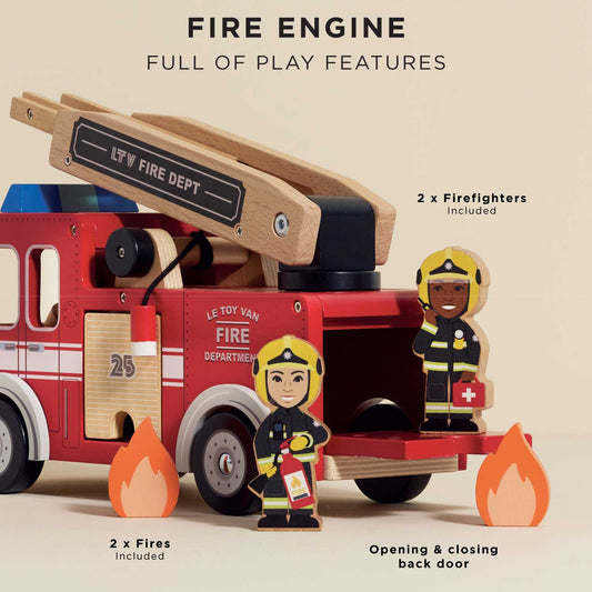 Wooden Fire Engine Toy with Figures for Toddlers