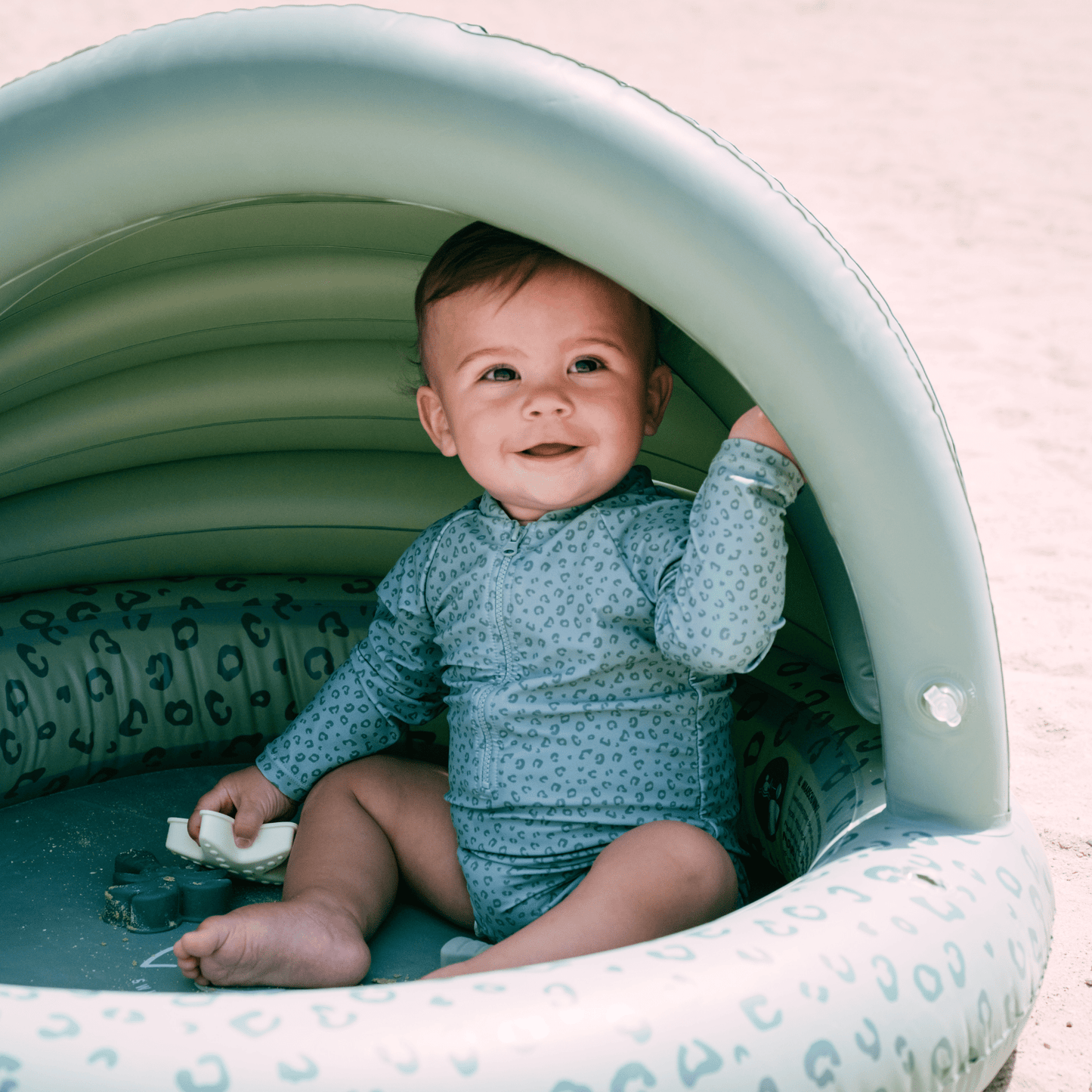 Swim Essentials | Green Leopard Print Baby Pool. Paddling Pool for babies and newborns with sun shade.
