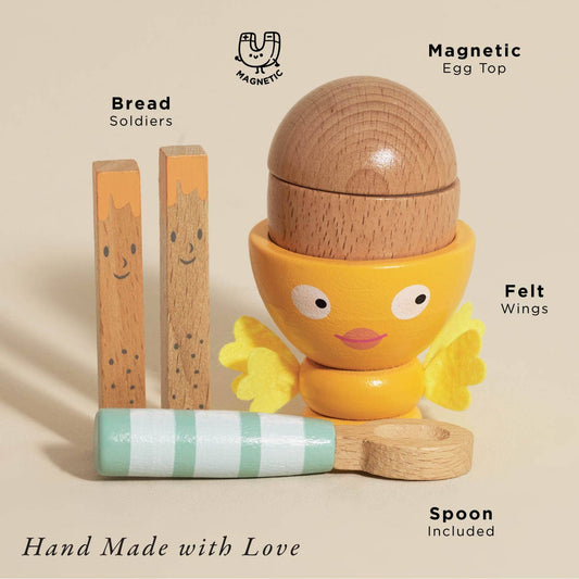 Wooden Egg Cup & Soldiers Pretend Play Set