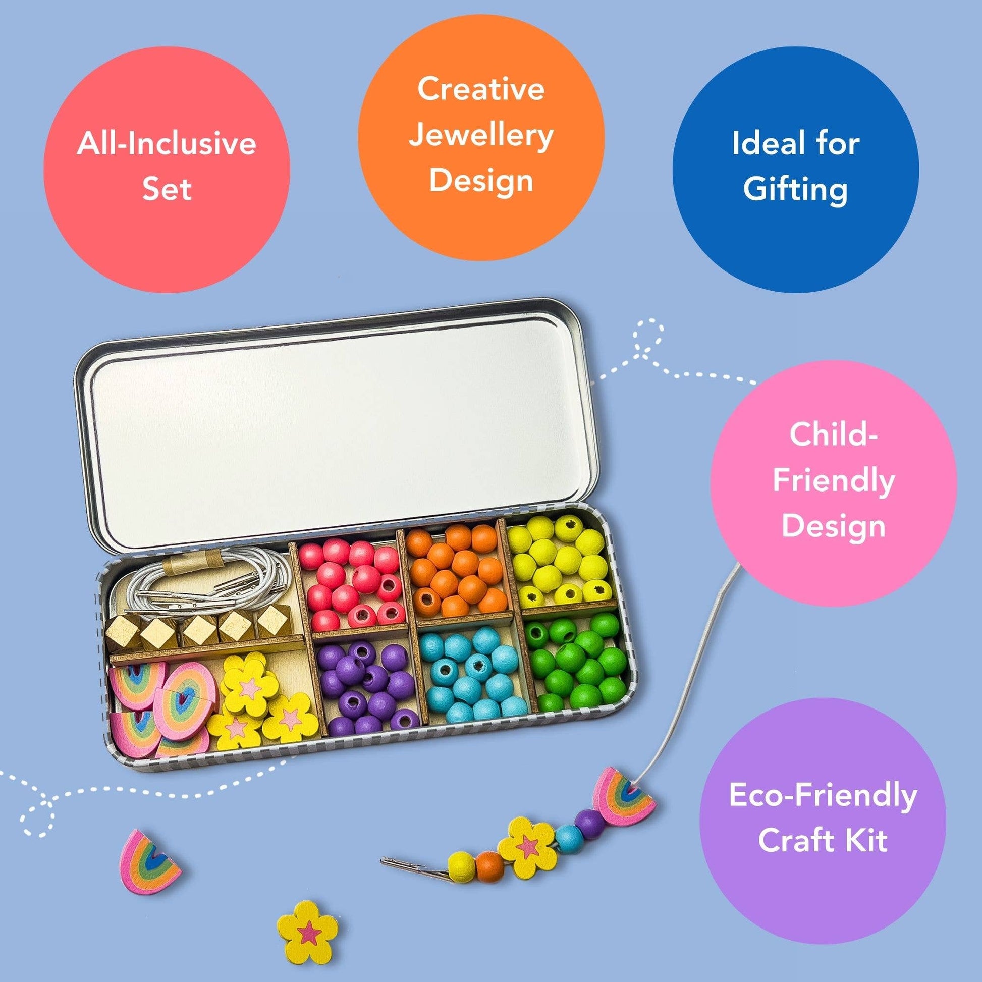 Rainbow Beading Kit in Gift Tin – Eco-Friendly Craft Fun for Ages 3+