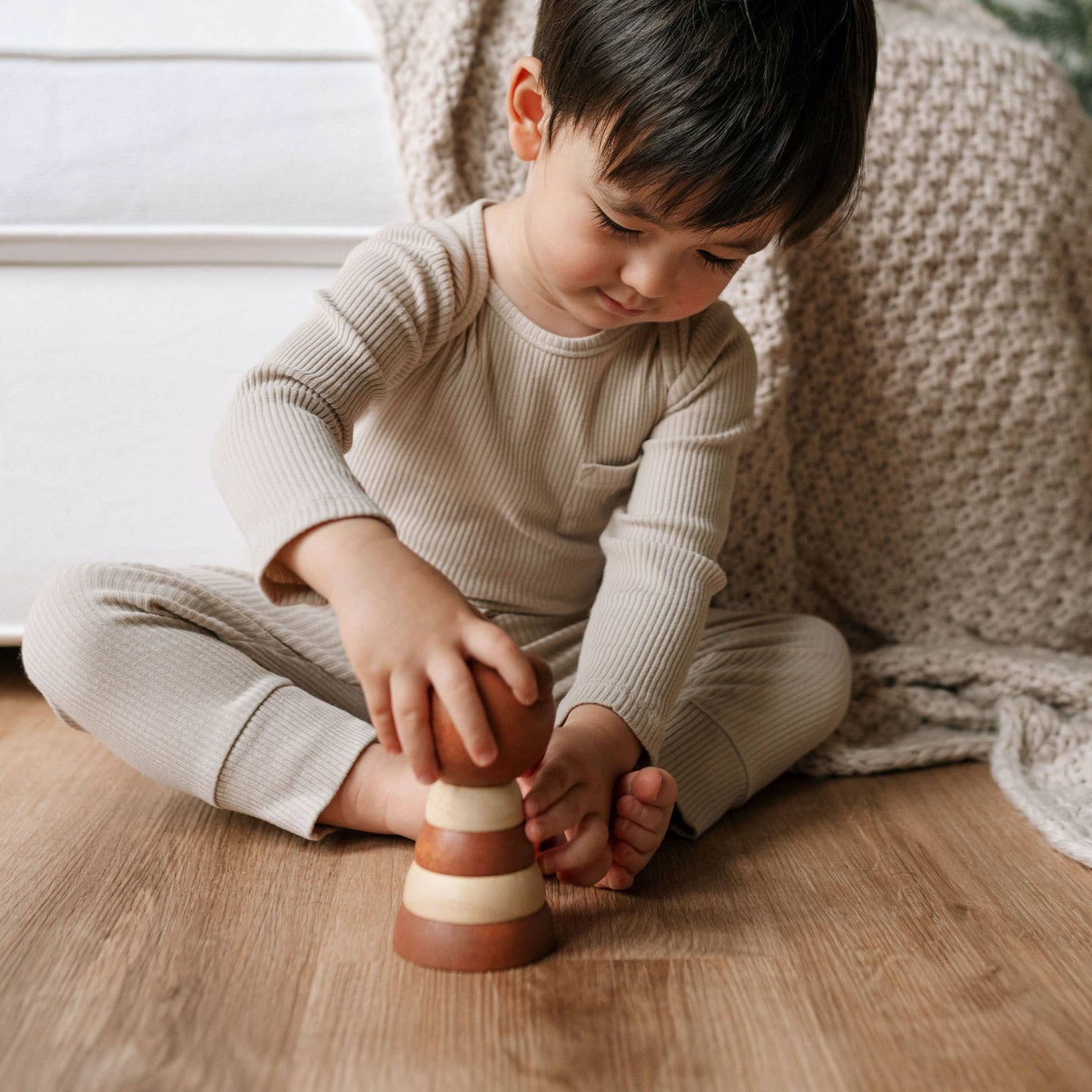 Wooden stacking rings for babies - perfect newborn gift.