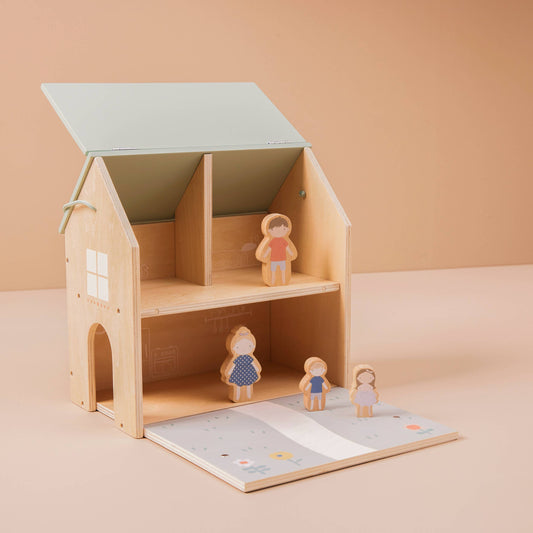 Just Bee Kids Wooden Dolls House with Family Figurines