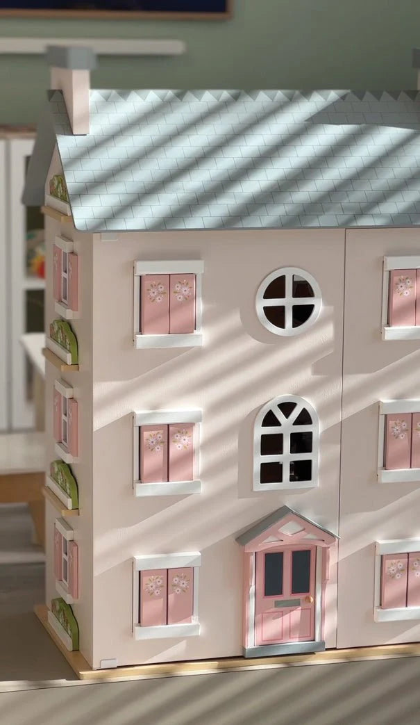 Mentari Heather Hall Large Dolls House. Pink large dolls house with all furniture and doll family, great gift for toddlers.