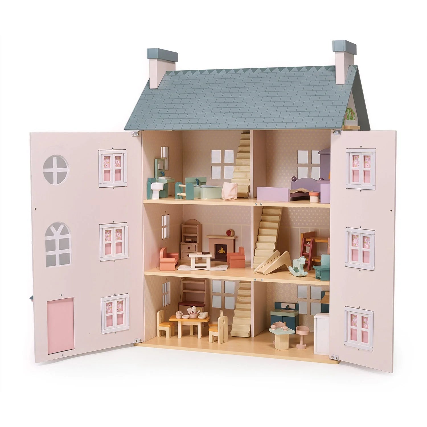Mentari Heather Hall Large Dolls House. Pink large dolls house with all furniture and doll family, great gift for toddlers.