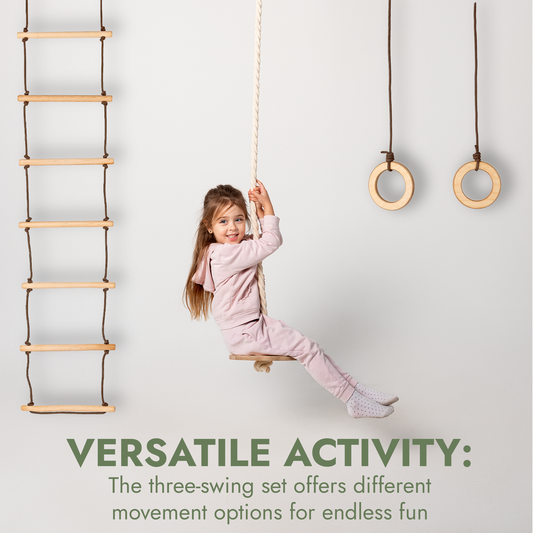 3in1 Swing Set: Disc Rope Swing + Gymnastic Rings + Rope Ladder