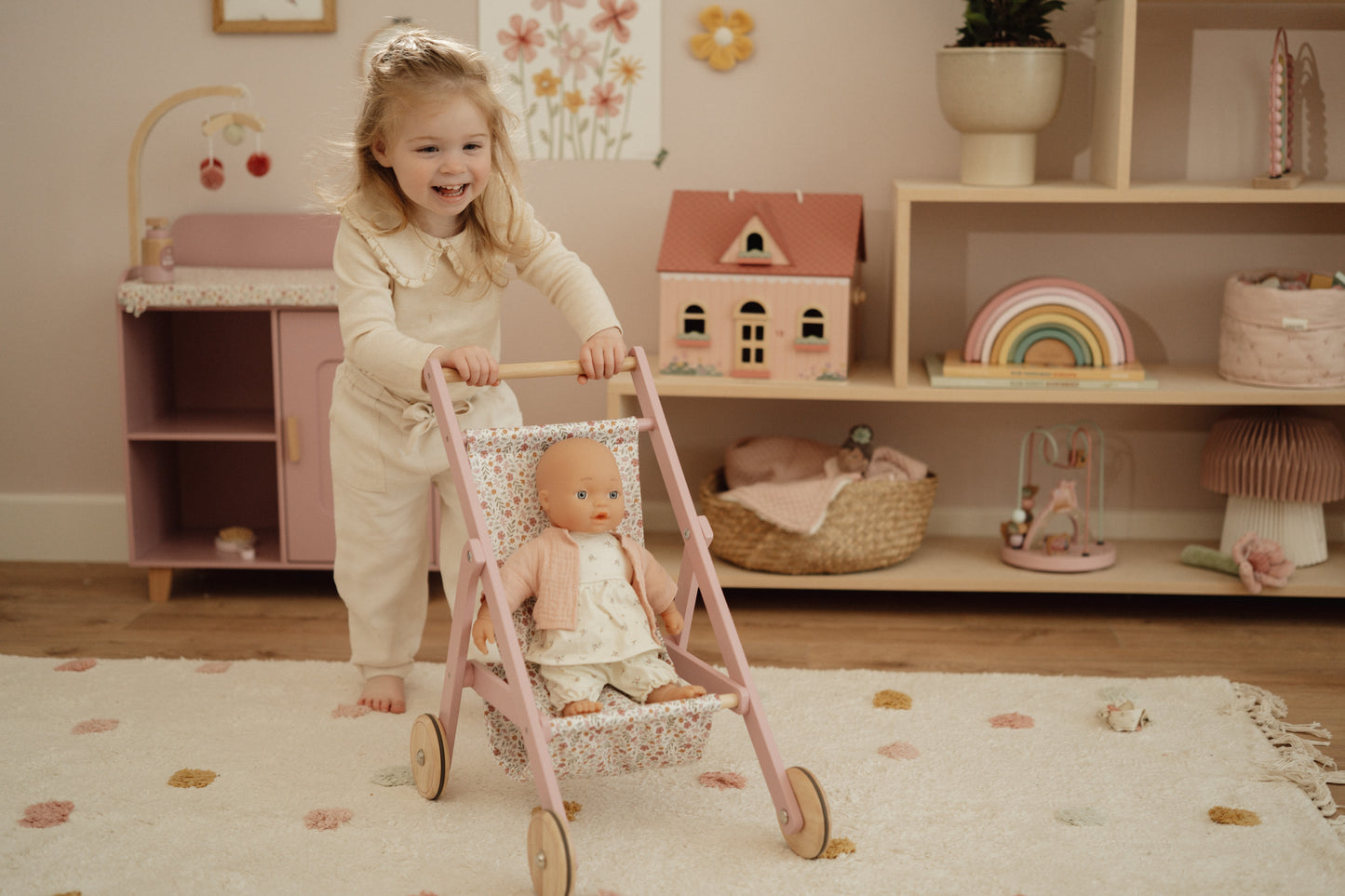 Little Dutch Wooden Dolls Stroller - Flowers & Butterflies