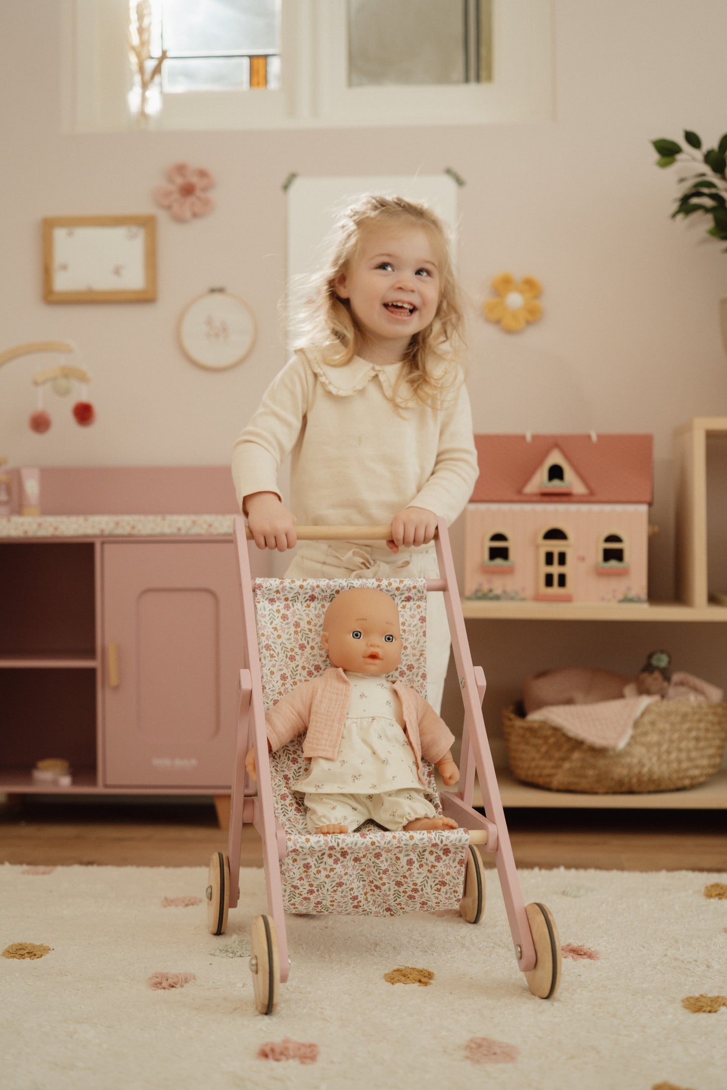 Little Dutch Wooden Dolls Stroller - Flowers & Butterflies