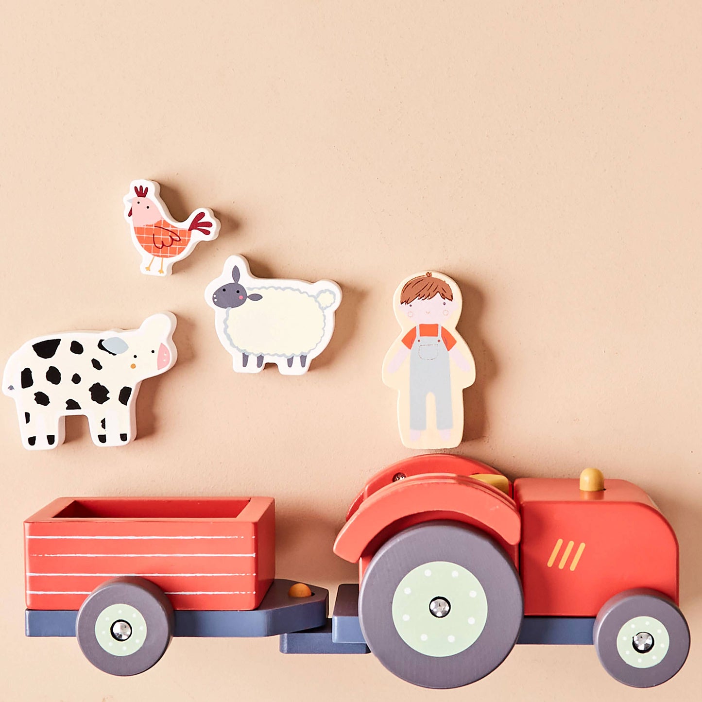 Personalised Wooden Tractor &amp; Animal Trailer Toy – FSC®-Certified Push-Along Farm Set for Toddlers (12 Months+)