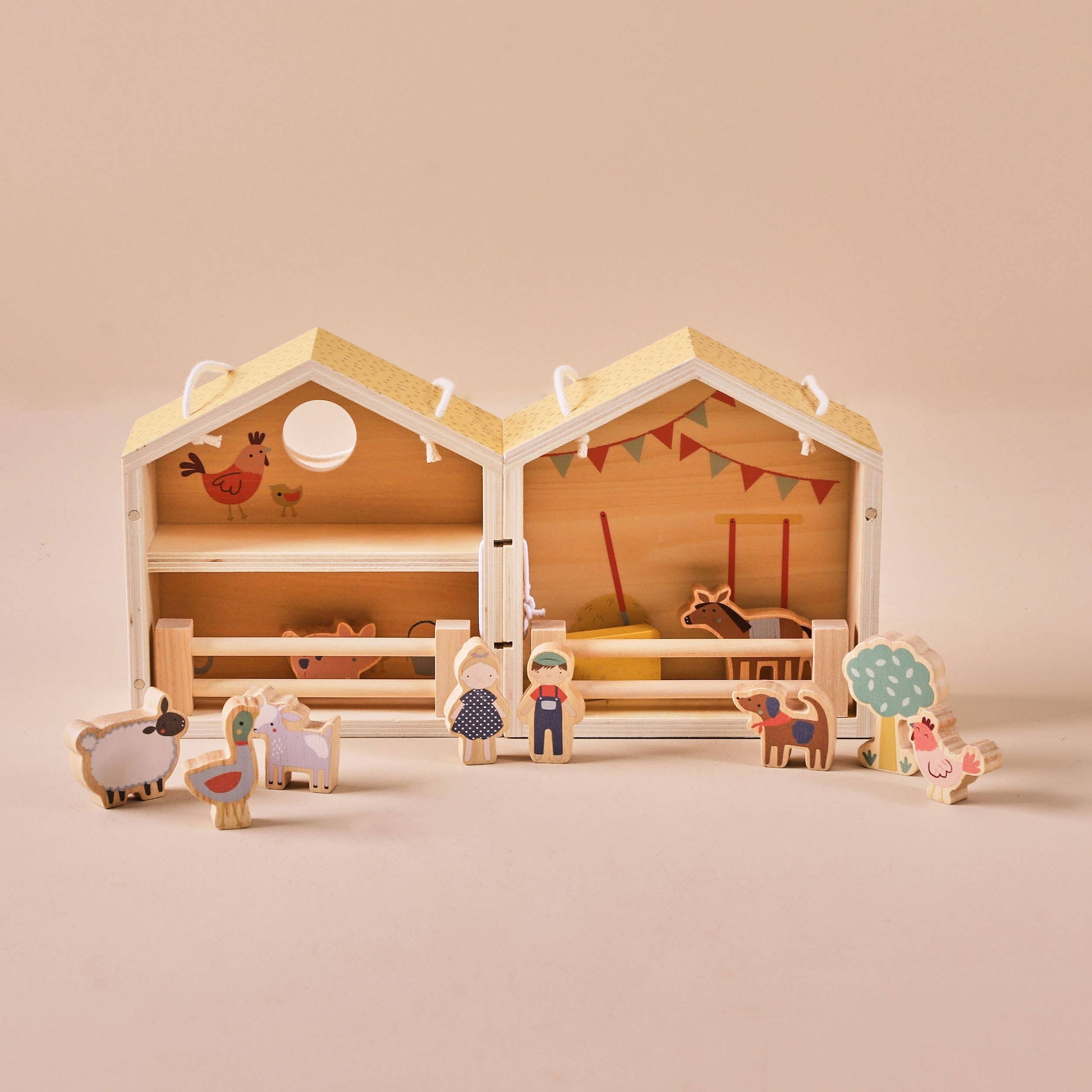 Just Bee Kids Wooden Farm Barn Playset with Characters | Mucky Wolf