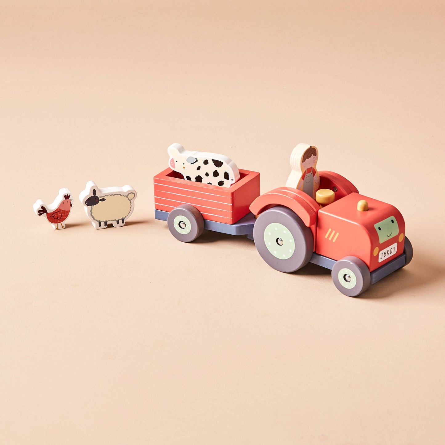 Personalised Wooden Tractor &amp; Animal Trailer Toy – FSC®-Certified Push-Along Farm Set for Toddlers (12 Months+)