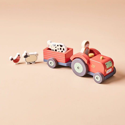 Personalised Wooden Tractor &amp; Animal Trailer Toy – FSC®-Certified Push-Along Farm Set for Toddlers (12 Months+)