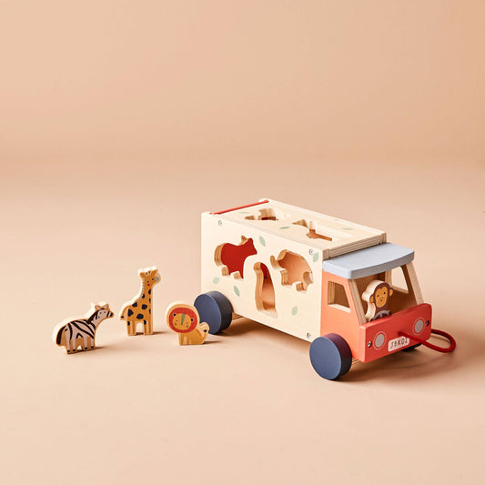 Safari Jeep Shape Sorter &amp; Pull-Along Toy – Wooden Animal Puzzle for Toddlers (12 Months+)