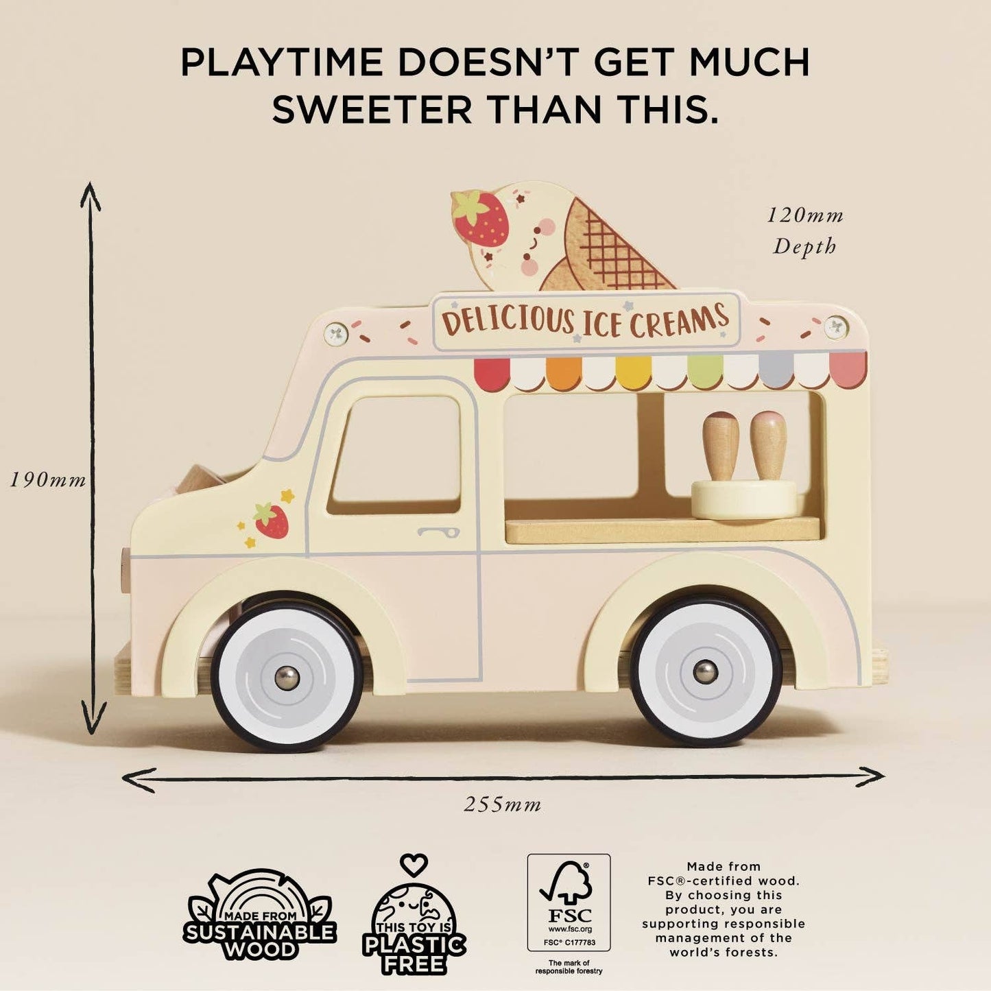 Wooden Ice Cream Van Toy – FSC® Certified Retro Role Play Van (3+ Years)