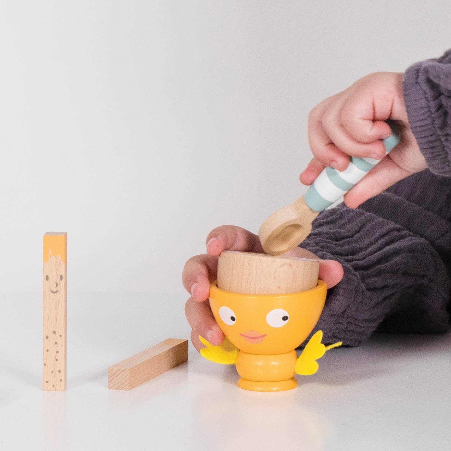Wooden Egg Cup & Soldiers Pretend Play Set