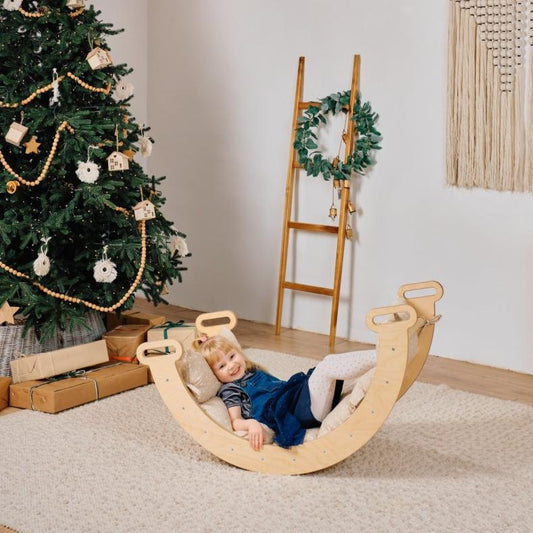 4in1 Montessori Climbing Frame Set: Triangle Ladder + Climbing Arch + Slide Board + Cushion Beige