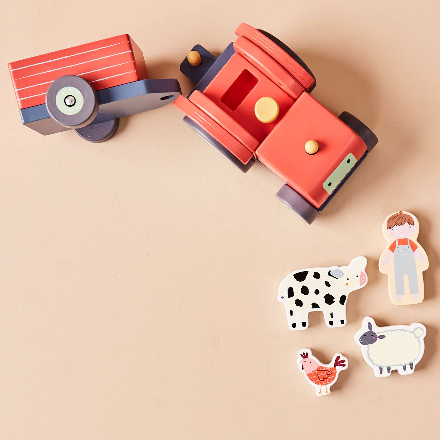 Personalised Wooden Tractor &amp; Animal Trailer Toy – FSC®-Certified Push-Along Farm Set for Toddlers (12 Months+)