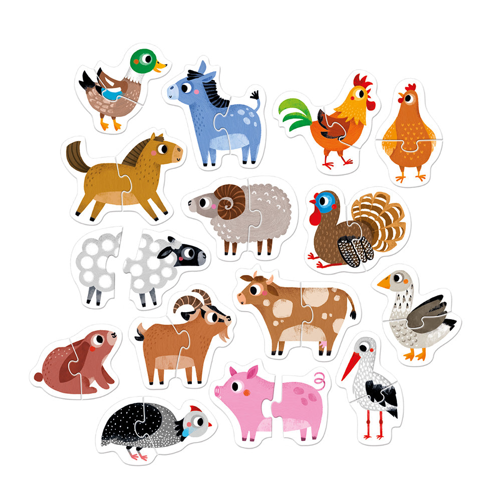 Set of colorful farm animal illustrations on a white background