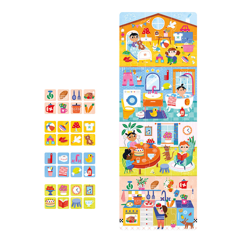 Set of colorful children's stickers with various scenes and objects on a white background.