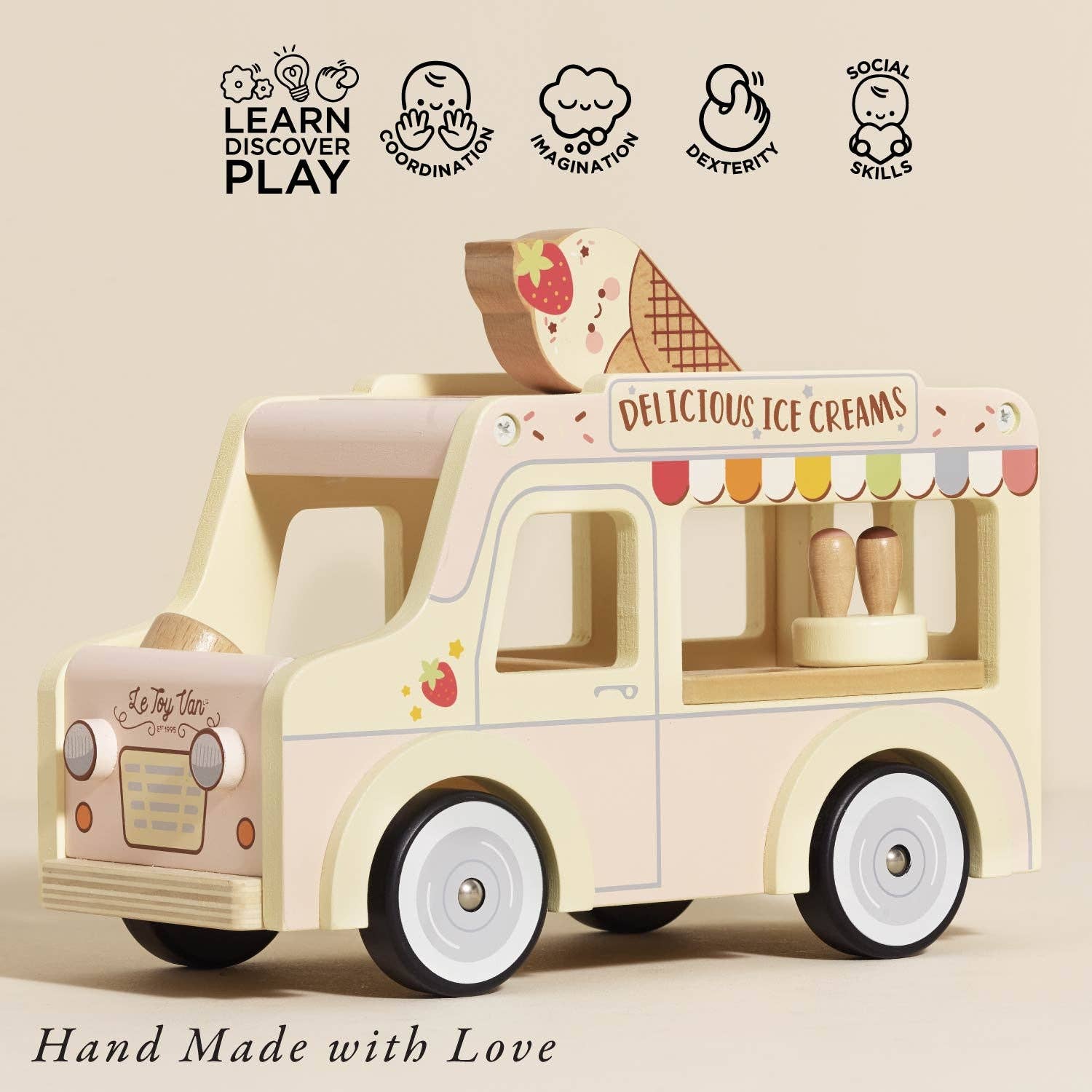 Wooden Ice Cream Van Toy – FSC® Certified Retro Role Play Van (3+ Years)