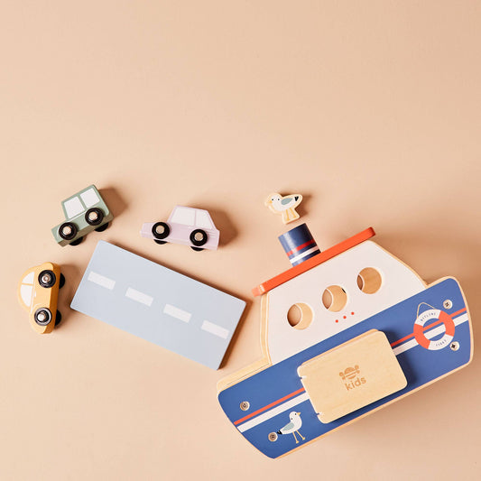 Just Bee Kids Wooden Ferry Toy Playset with Cars FSC