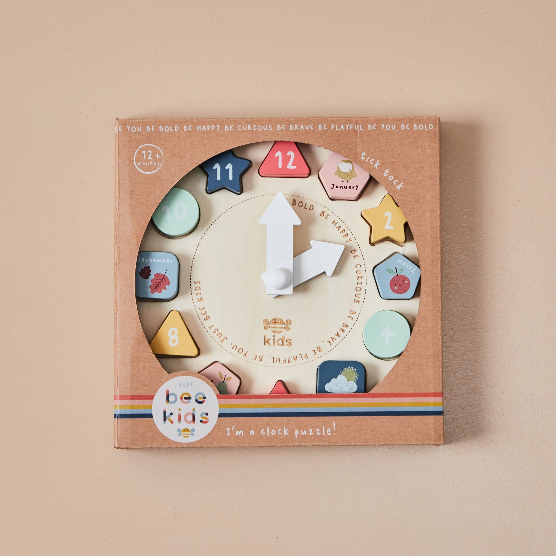Just Bee Kids Wooden Puzzle Clock – Montessori-Inspired Shape Sorter &amp; Learning Toy (12 Months+)