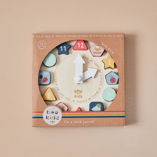 Just Bee Kids Wooden Puzzle Clock – Montessori-Inspired Shape Sorter &amp; Learning Toy (12 Months+)