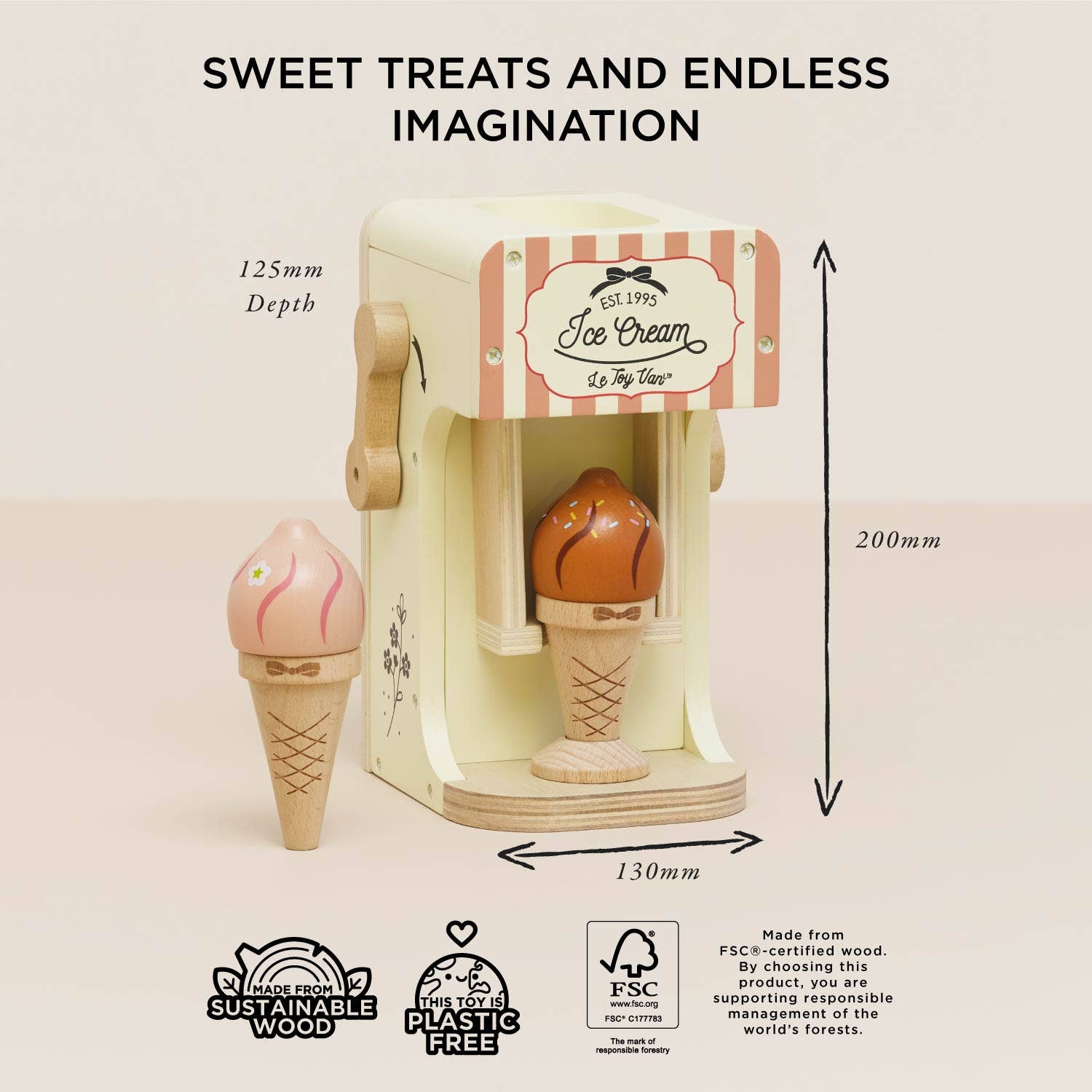 Wooden Ice Cream Machine Toy – FSC® Certified Role Play Set (3+ Years)