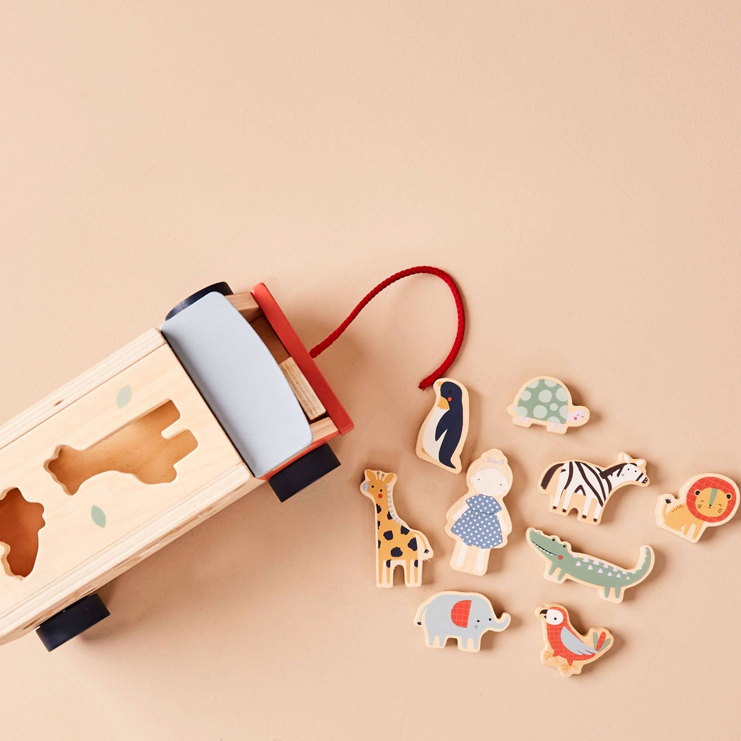 Safari Jeep Shape Sorter &amp; Pull-Along Toy – Wooden Animal Puzzle for Toddlers (12 Months+)