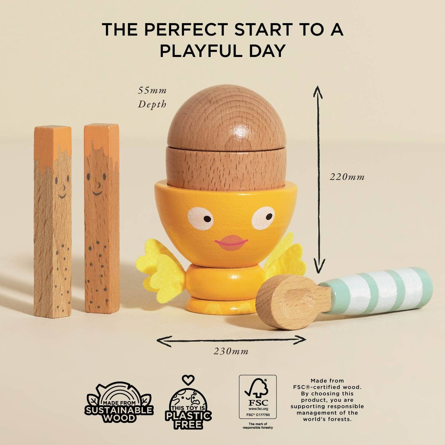 Wooden Egg Cup & Soldiers Pretend Play Set