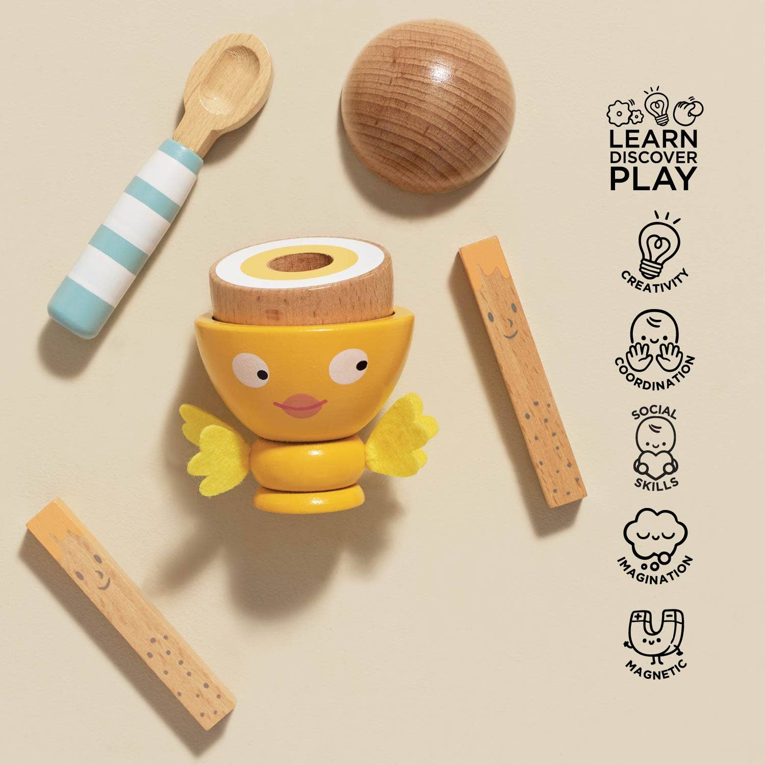 Wooden Egg Cup & Soldiers Pretend Play Set